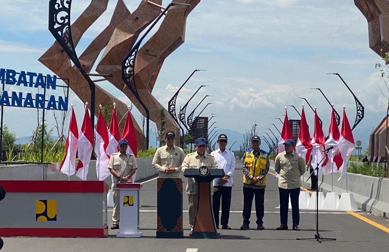 Presiden Prabowo Subianto saat sambutan peresmian Jembatan Kabanaran Rabu (19/11/2025).