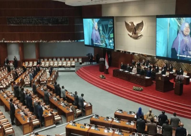 Suasana Rapat Paripurna DPR RI saat pengesahan RKUHAP menjadi Undang-Undang di Kompleks Parlemen, Senayan.