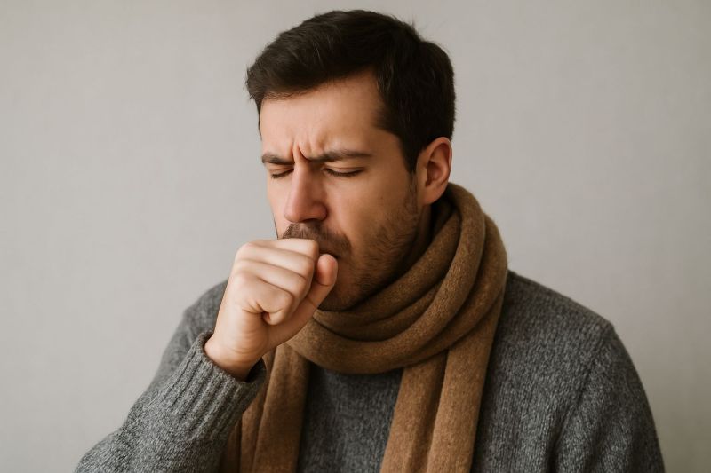 Ilustrasi seseorang sedang batuk saat mengalami gejala flu.