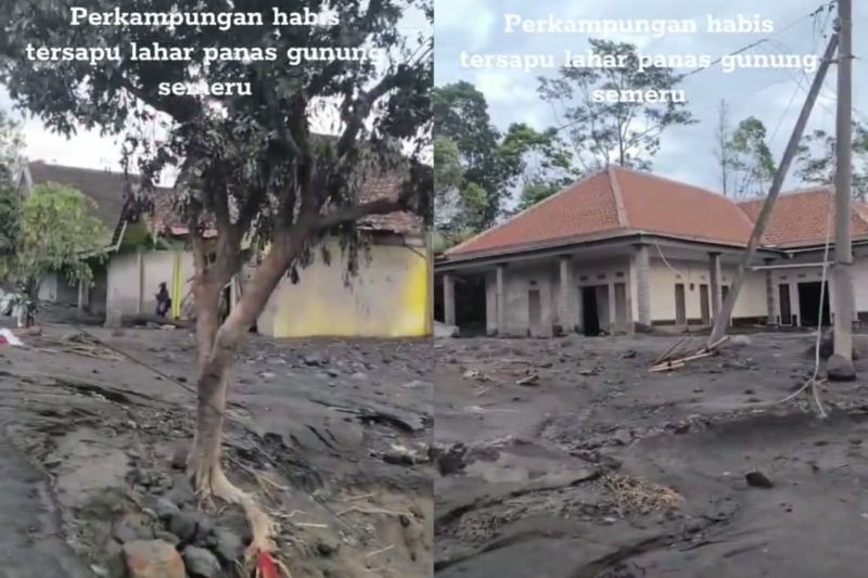 Ilustrasi rumah warga yang terdampak akibat erupsi gunung Semeru.