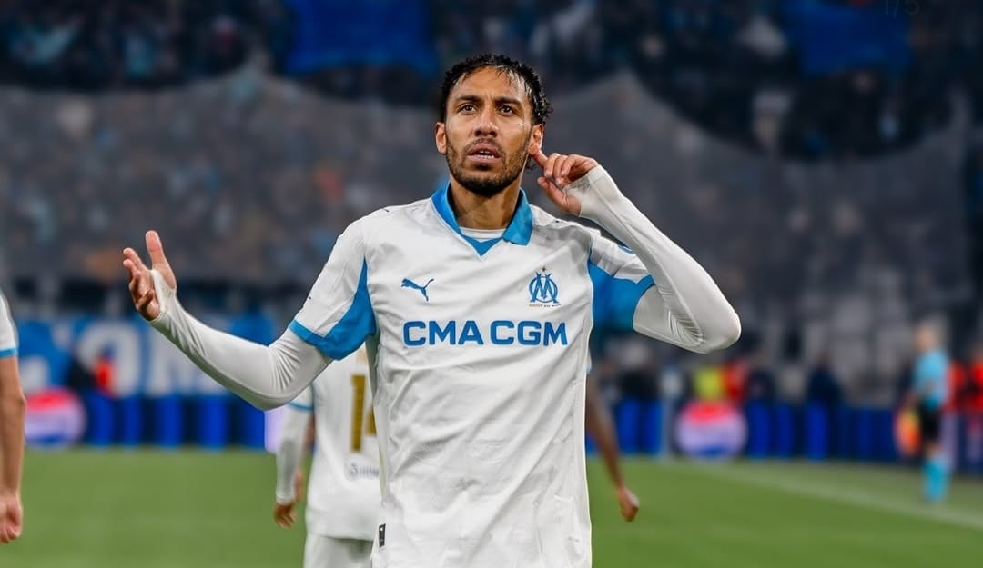 Selebrasi Pierre-Emerick Aubameyang dalam kemenangan Marseille atas Newcastle United di Liga Champions