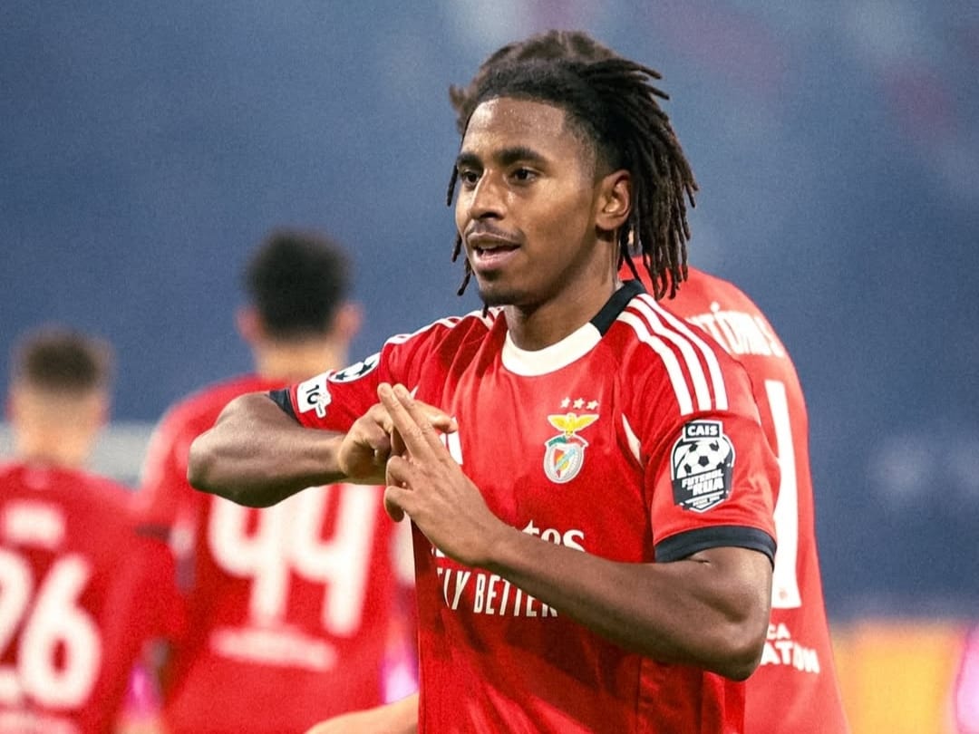 Selebrasi Leandro Barreiro setelah mencetak gol kemenangan Benfica atas Ajax di Liga Champions