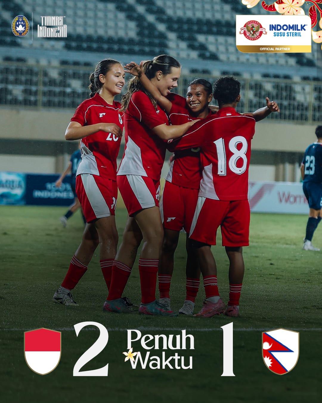 Timnas Putri Indonesia rayakan kemenangan atas Nepal di Stadion Maguwoharjo dalam laga persahabatan FIFA Matchday