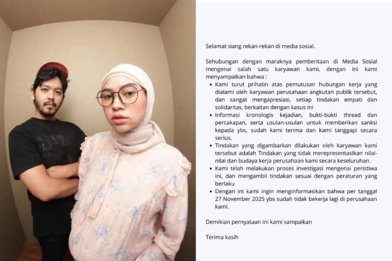 DARI KIRI: Anita Dewi dan suaminya, Alvi, Mereka pemilik tumbler TUKU yang hilang di KRL dan surat pemberhentian karyawannya oleh PT Daidan Utama.