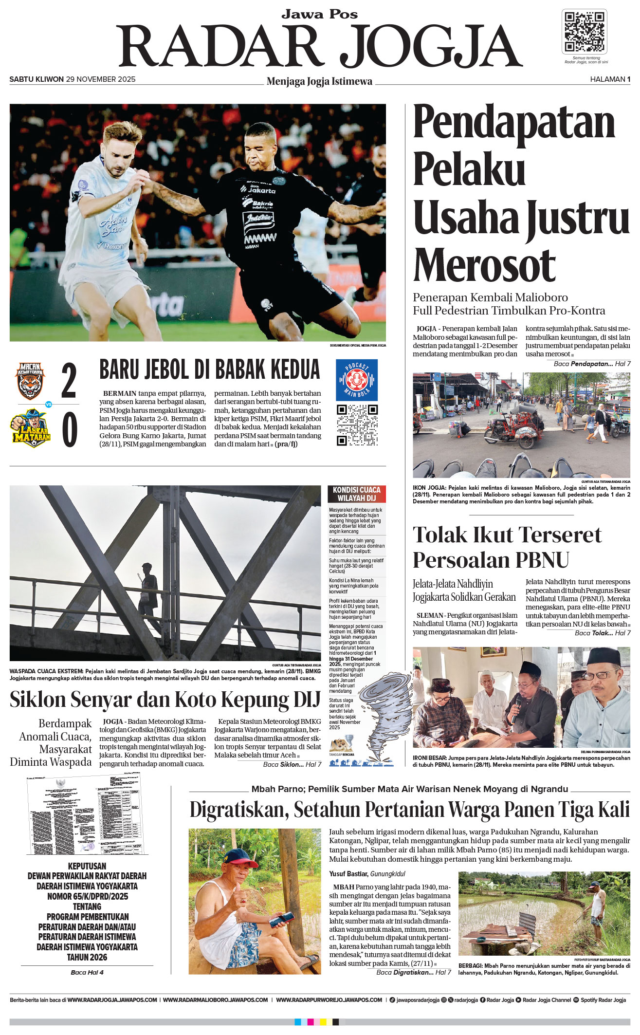 Jawa Pos - Radar Jogja, edisi Sabtu 29 November 2025