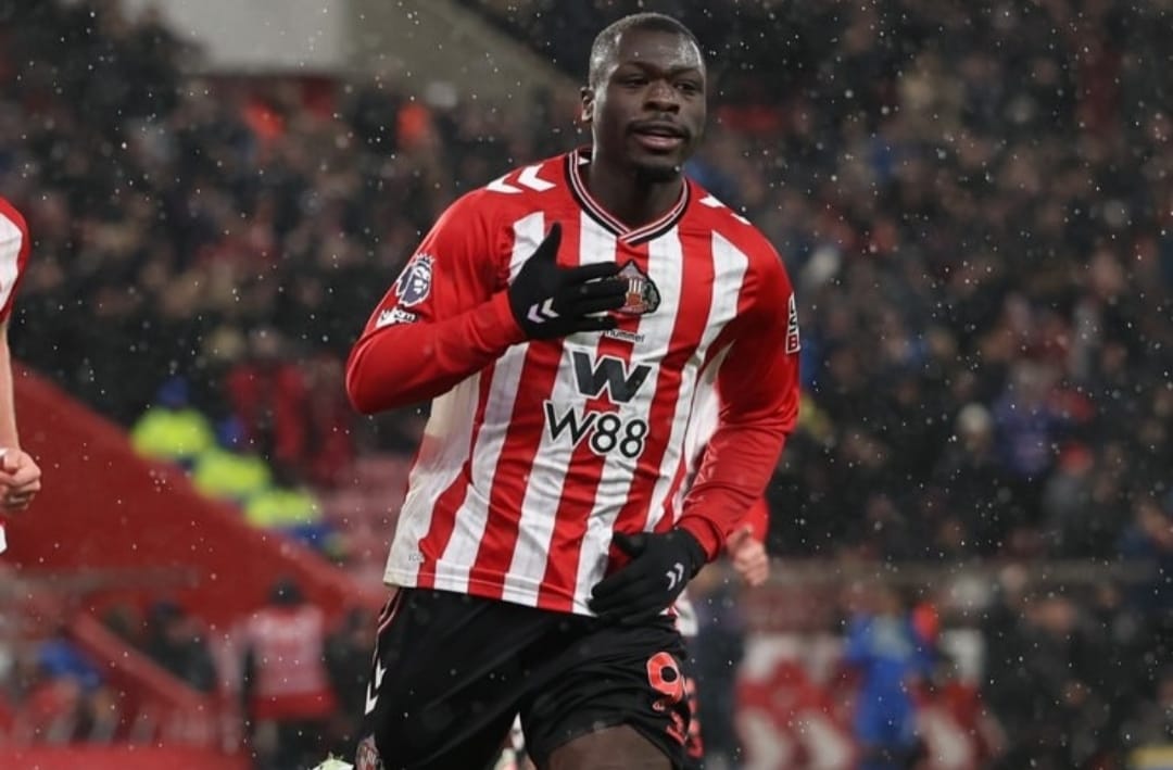 Selebrasi Brian Brobbey setelah mencetak gol kemenangan dramatis Sunderland atas Bournemouth