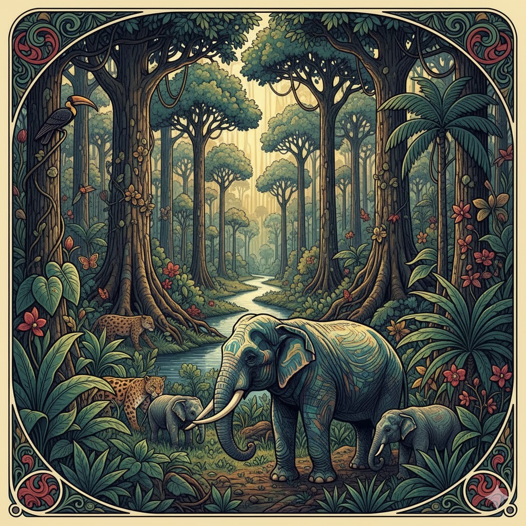 Ilustrasi Taman Nasional Tesso Nilo (Sumber: Gemini AI)