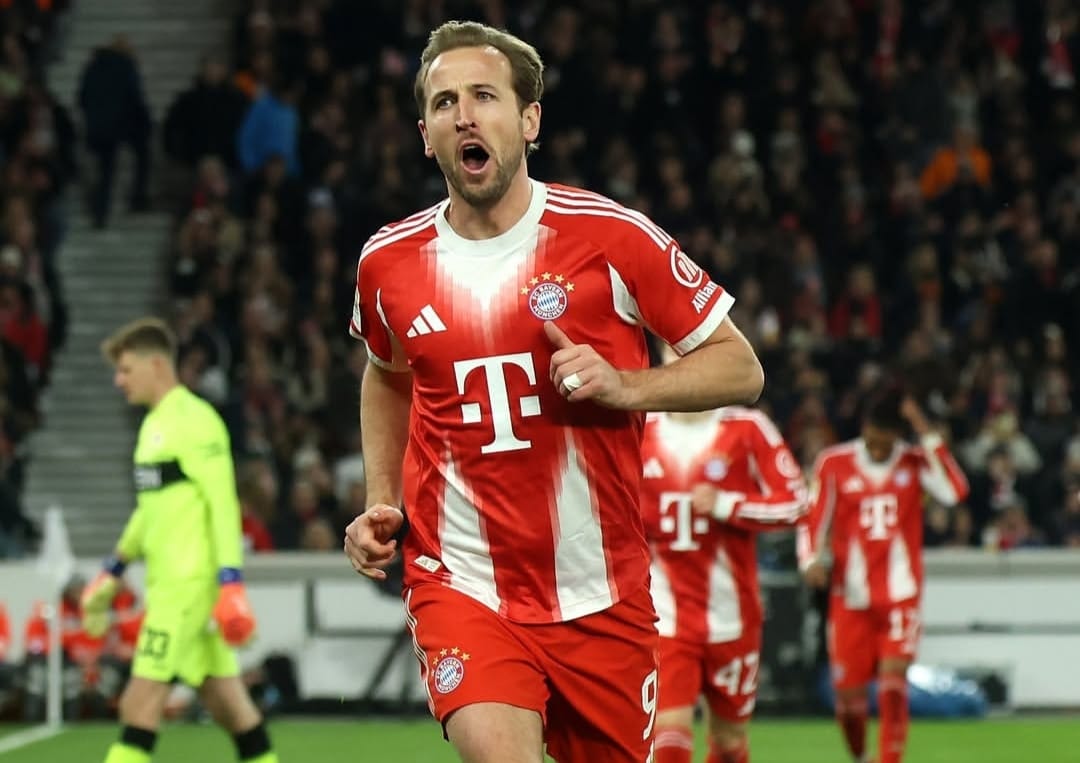 Selebrasi Harry Kane setelah mencetak gol dalam kemenangan Bayern Munich atas Stuttgart