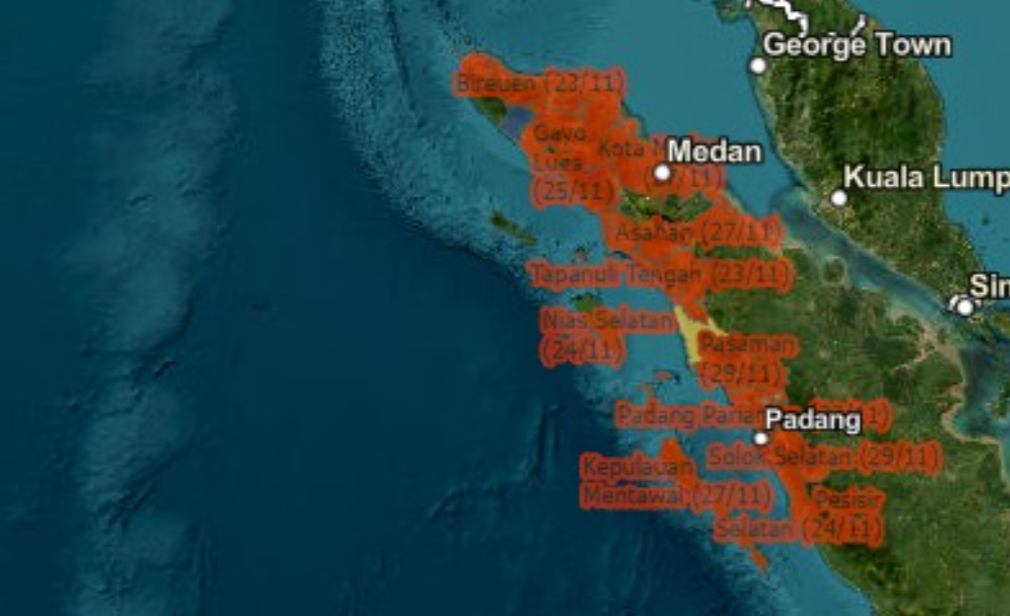Dashboard Penanganan Darurat Banjir dan Tanah Longsor Provinsi Aceh, Sumatera Utara, Sumatera Barat BNPB Tahun 2025