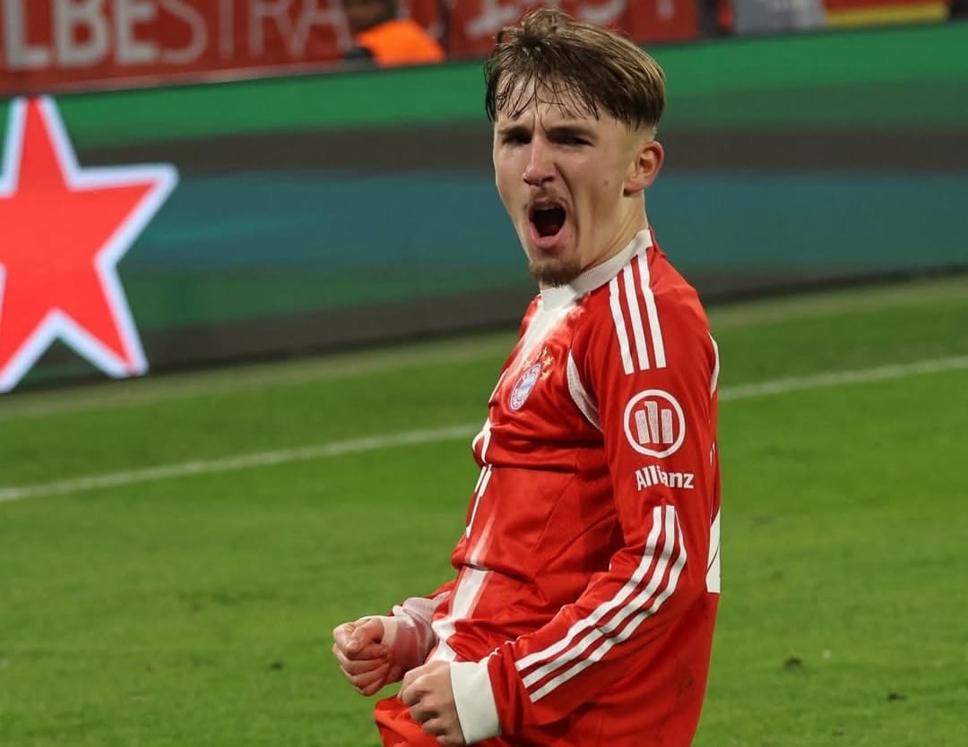 Selebrasi Lennart Karl dalam kemenangan Bayer Munich atas Sporting CP di Liga Champions