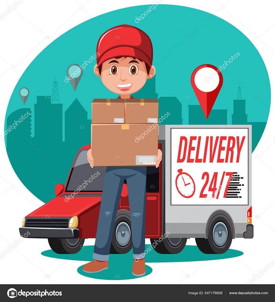 Ilustrasi kurir mengantar paket.