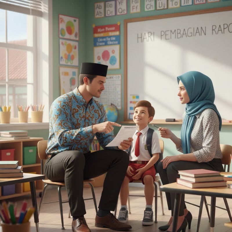 &ldquo;ilustrasi ayah mengambil rapor anak dalam program gemar &ldquo;