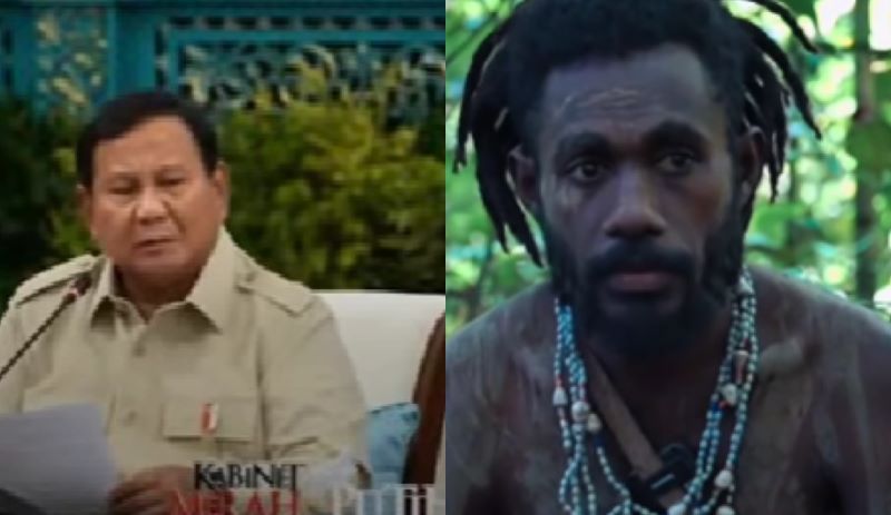 Prabowo dalam siaran Pers Kabinet Merah Putih mendorong penanaman sawit di Papua dan salah satu pemuda kampung Malagufuk yang menolak.