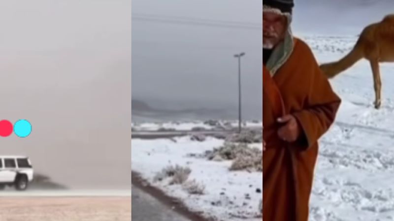 Situasi Jabal al-Lawz yang dipenuhi salju, fenomena langka tersebut di sambut gembira oleh warga (Sumber: Tangkapan layar ).
