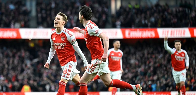 Selebrasi Martin Odegaard setelah mencetak gol ke gawang Brighton
