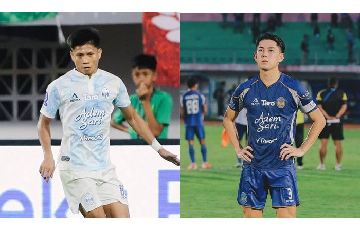 Pemain PSIM Jogja Fahreza Sudin dan Yusaku Yamadera.
