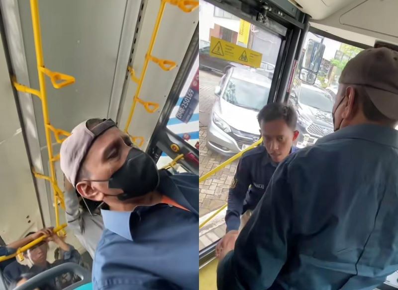 Tangkapan layar video yang menampilkan wajah terduga pelaku dugaan pelecehan seksual di bus TransJakarta.&nbsp;