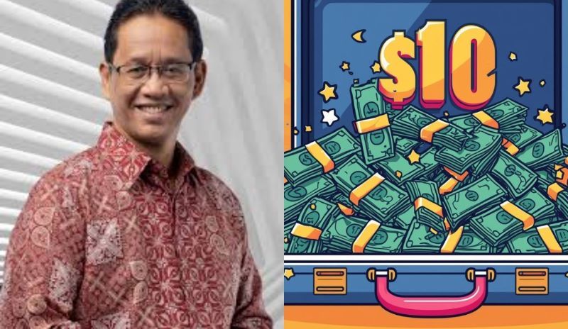 Purbaya Yudhi Sadewa menteri keuangan serta ilustrasi gaji 10 Juta.