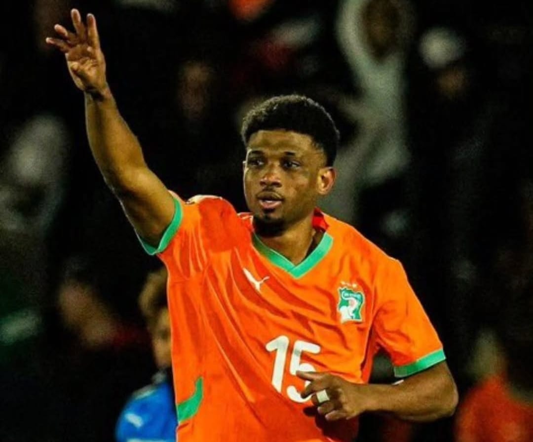 Selebrasi Amad Diallo setelah mencetak gol dalam kemenangan Pantai Gading atas Burkina Faso