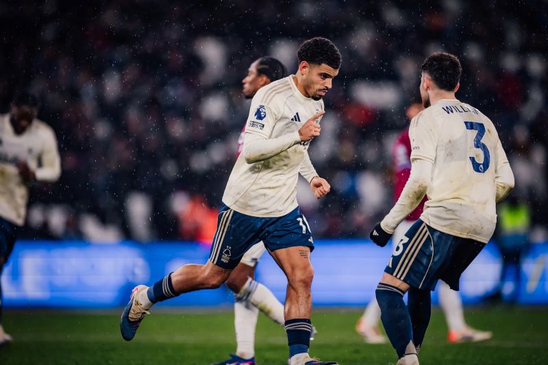 Selebrasi Morgan Gibbs-White setelah mencetak gol kemenangan Nottingham Forest atas West Ham