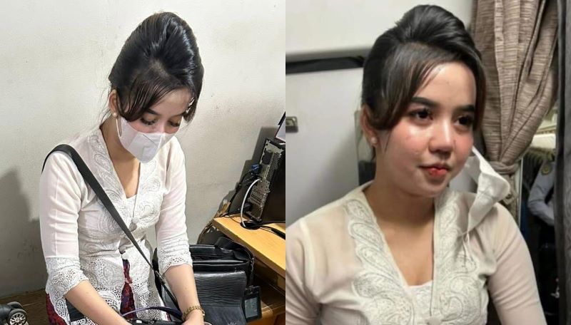 Nisya, pelaku pramugari gadungan dengan menggunakan atribut lengkap selayaknya pramugari.