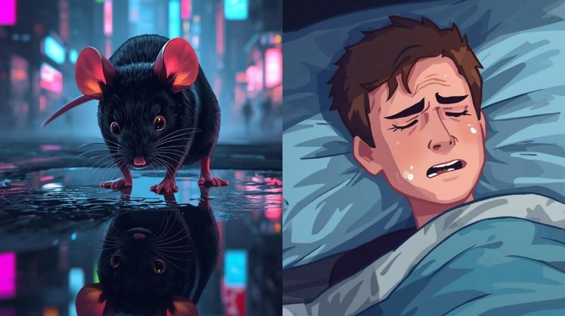 Ilustrasi binatang tikus yang membawa bakteri serta seseorang yang sedang demam akibat terkena Leptospirosis.