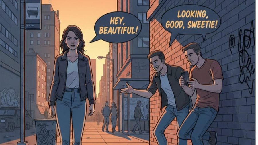 Ilustrasi Catcalling di Ruang Publik (AI generated)