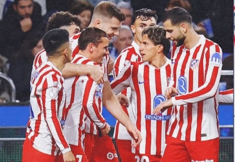 Selebrasi pemain Atletico Madrid setelah Antoine Griemann cetak gol kemenangan di Copa Del Rey