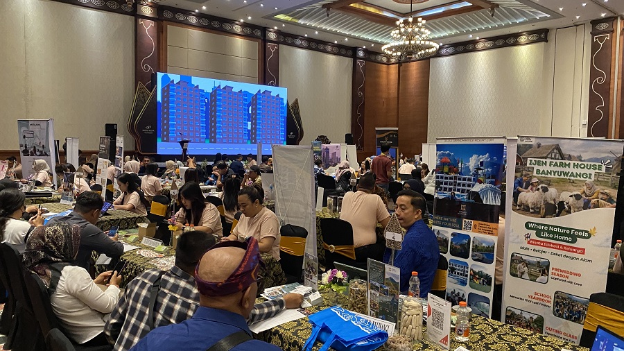 Stand pelaku usaha dalam agenda Jogja Business Matching (JBM) kembali digelar di Sahid Raya Hotel & Convention Jogjakarta, Sleman, Rabu (22/1/2026).