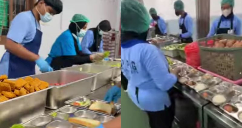 Aktivitas di dapur MBG, para SPPG terlihat menata menu makanan pada setiap wadah sebelum pendistribusian.