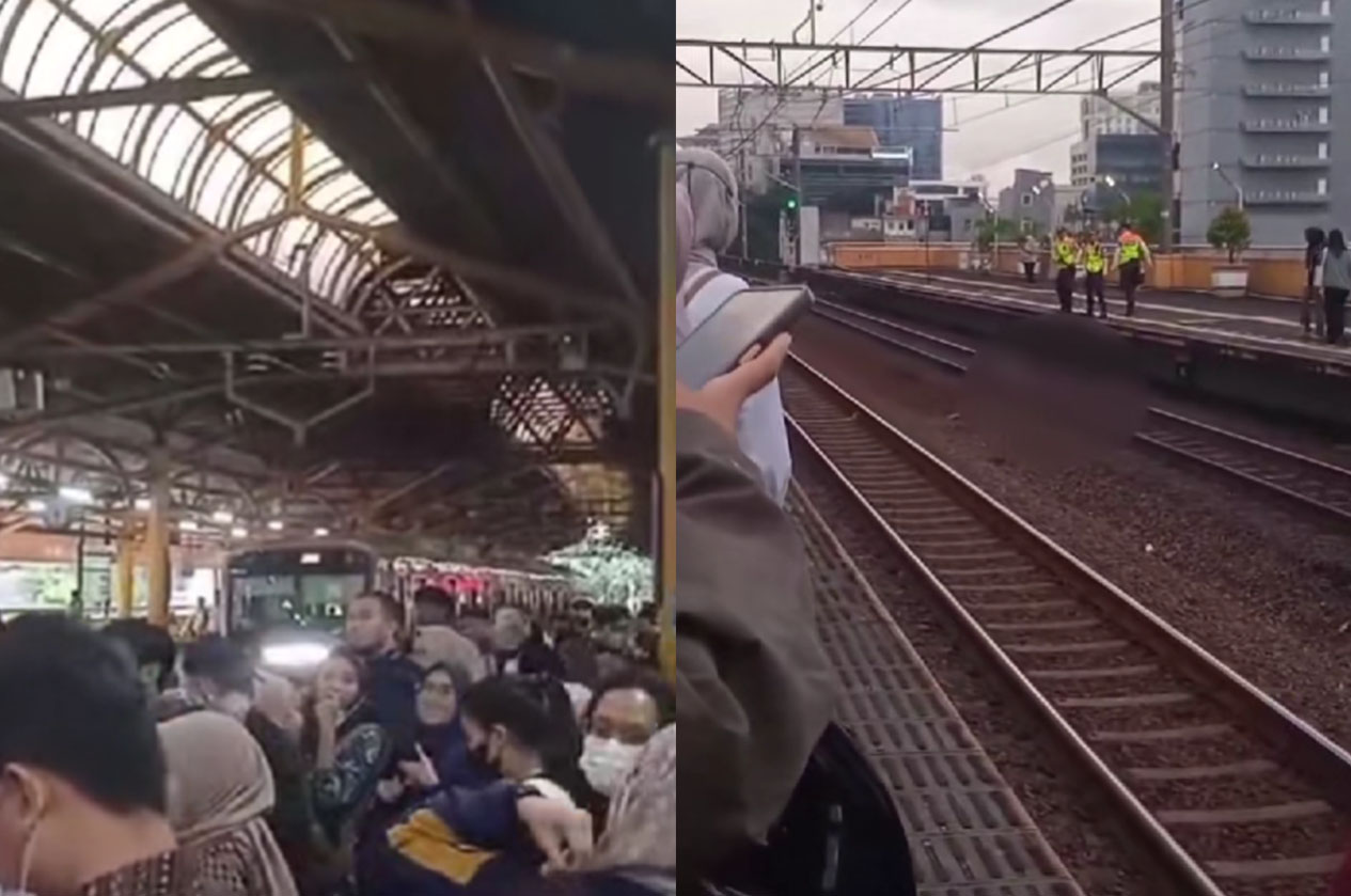 Suasana Stasiun Gondangdia, Jakarta Pusat, Rabu (21/1/2026) pasca kejadian seorang perempuan tewas usai tertemper kereta jarak jauh yang melintas di dekat peron.