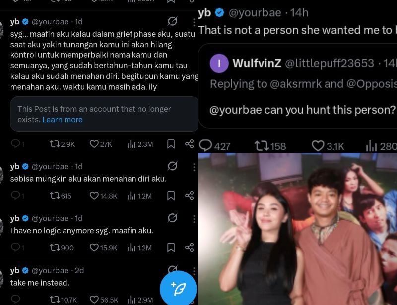 Kolase unggahan Reza Arap di media sosial X yang berisi ungkapan duka dan kehilangan setelah kepergian selebgram Lula Lahfah.