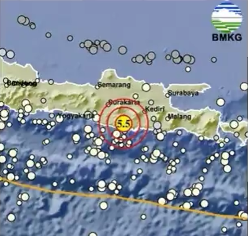 Titik pusat gempa di Pacitan, Selasa (27/1/2026) pukul 08.20 WIB.
