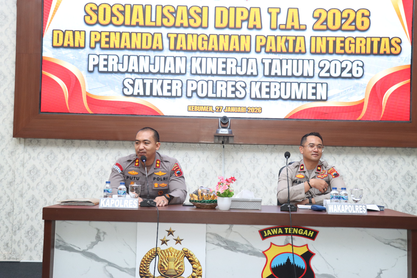 Kapolres Kebumen AKBP I Putu Bagus Krisna Purnama didampingi Wakapolres Kompol Faris Budiman memimpin sosialisasi terkait Daftar Isian Pelaksanaan Anggaran (DIPA) tahun anggaran 2026.
