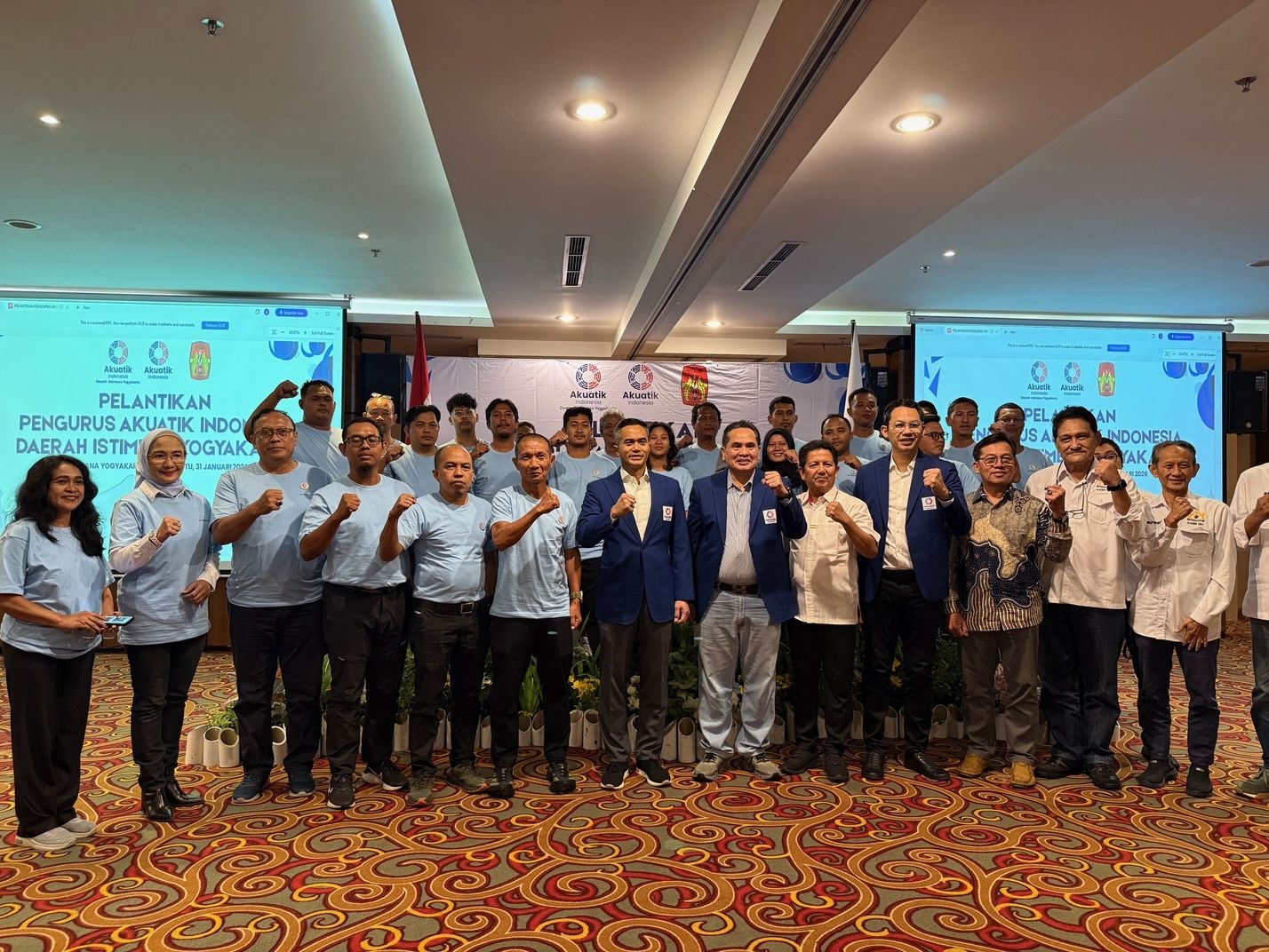 Maryanto saat dilantik menjadi ketua umum Akuatik DIY Periode 2025-2030 di Hotel Alana, Sabtu (31/1) malam.