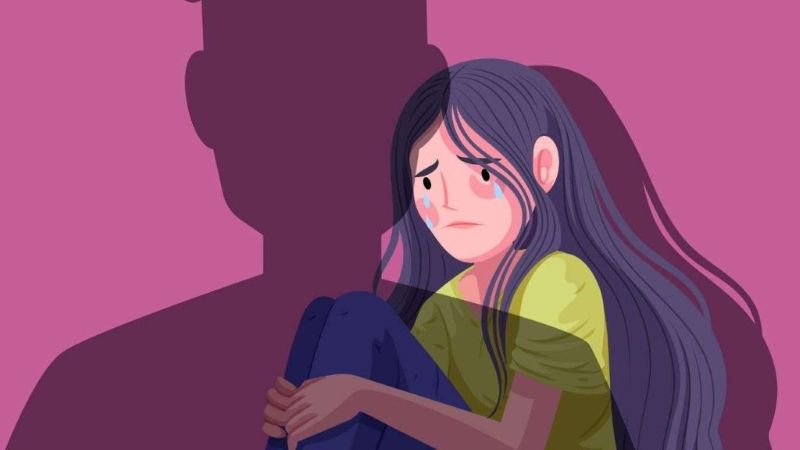 Ilustrasi serang wanita menangis menjadi korban kekerasan oleh seorang pria yang diduga pacarnya sendiri.