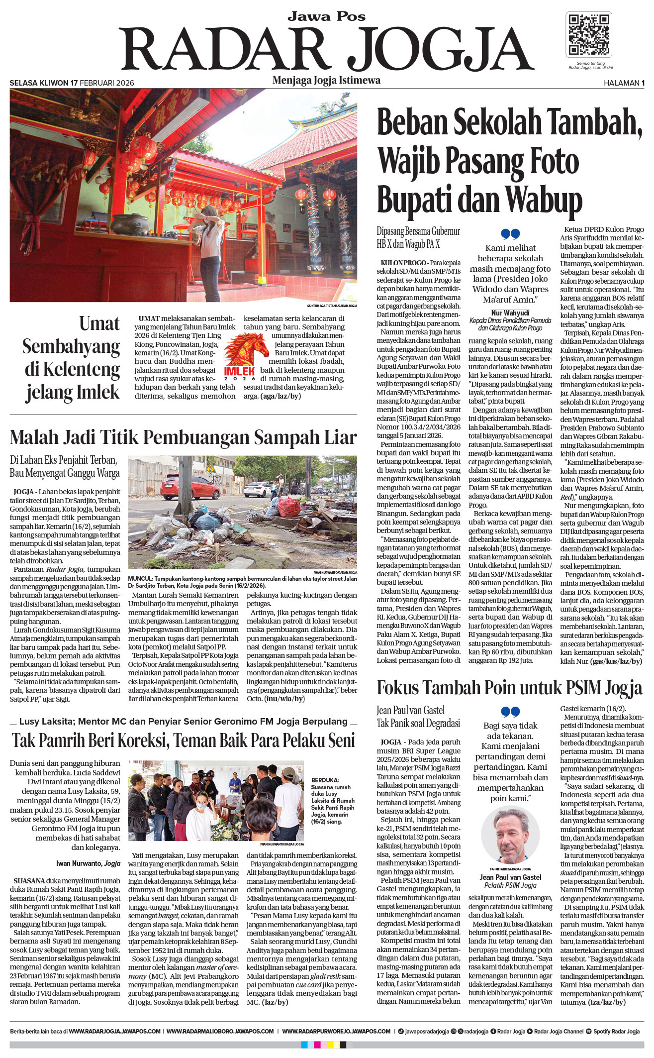 Jawa Pos -  Radar Jogja edisi Selasa, 17 Februari 2026