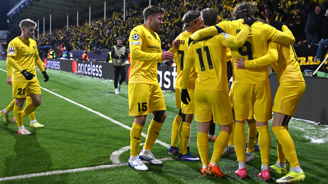 Selebrasi pemain Bodo/Glimt dalam kemenangan atas Inter di leg pertama babak playoff Liga Champions