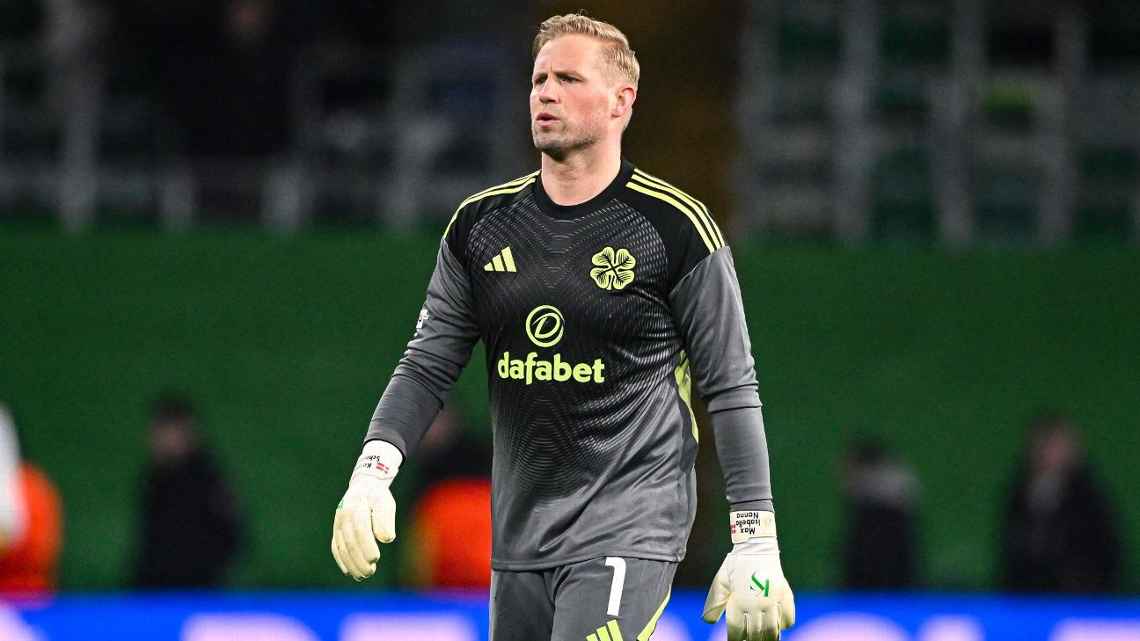Raut kekecewaan kiper Celtic, Kasper Schmeichel dalam kekalahan 1-4 dari Stuttgart di leg pertama babak playoff knockout Europa League