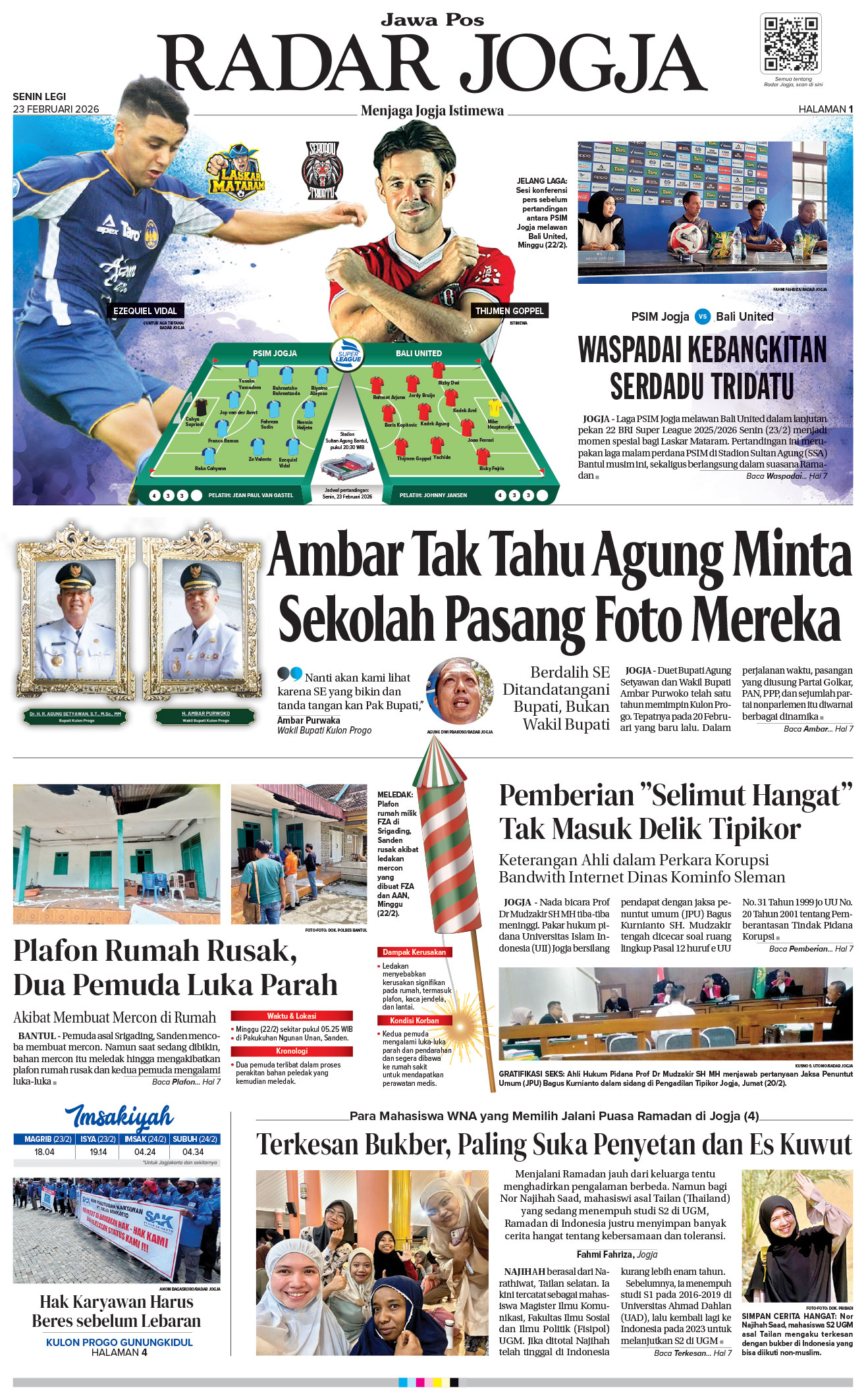 Jawa Pos - Radar Jogja, edisi Senin 23 Februari 2026