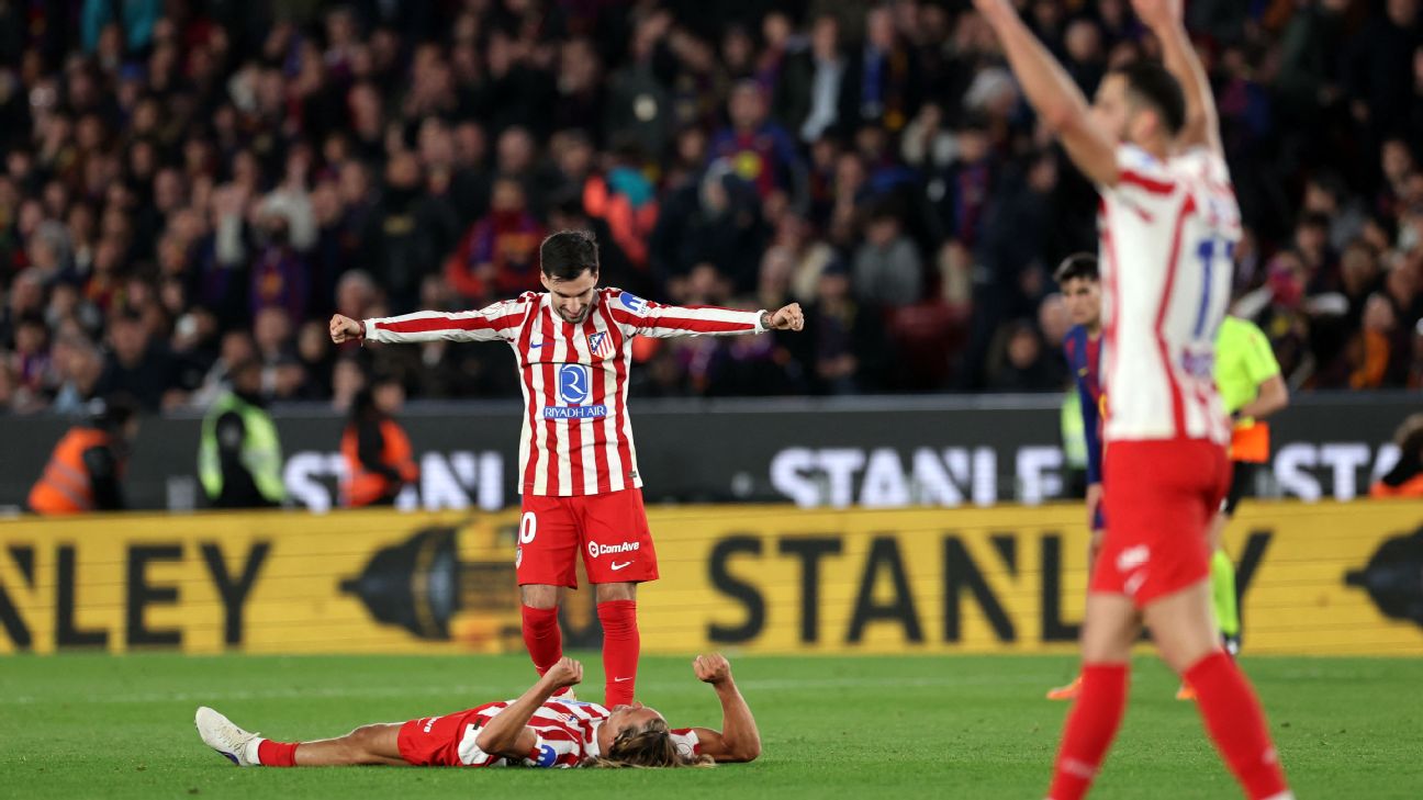 Para pemain Atletico Madrid setelah memastikan tiket ke final Copa Del Rey