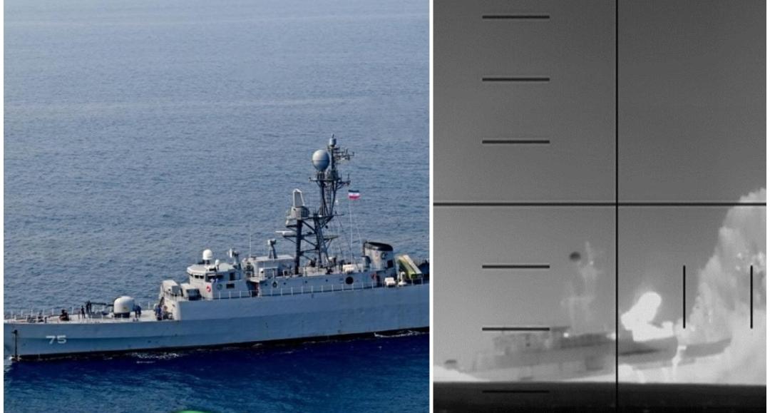Amerika merilis foto penenggelaman kapal Iran dengan torpedo di perairan Samudera Hindia, dekat Sri Lanka. (4/3/2026) 