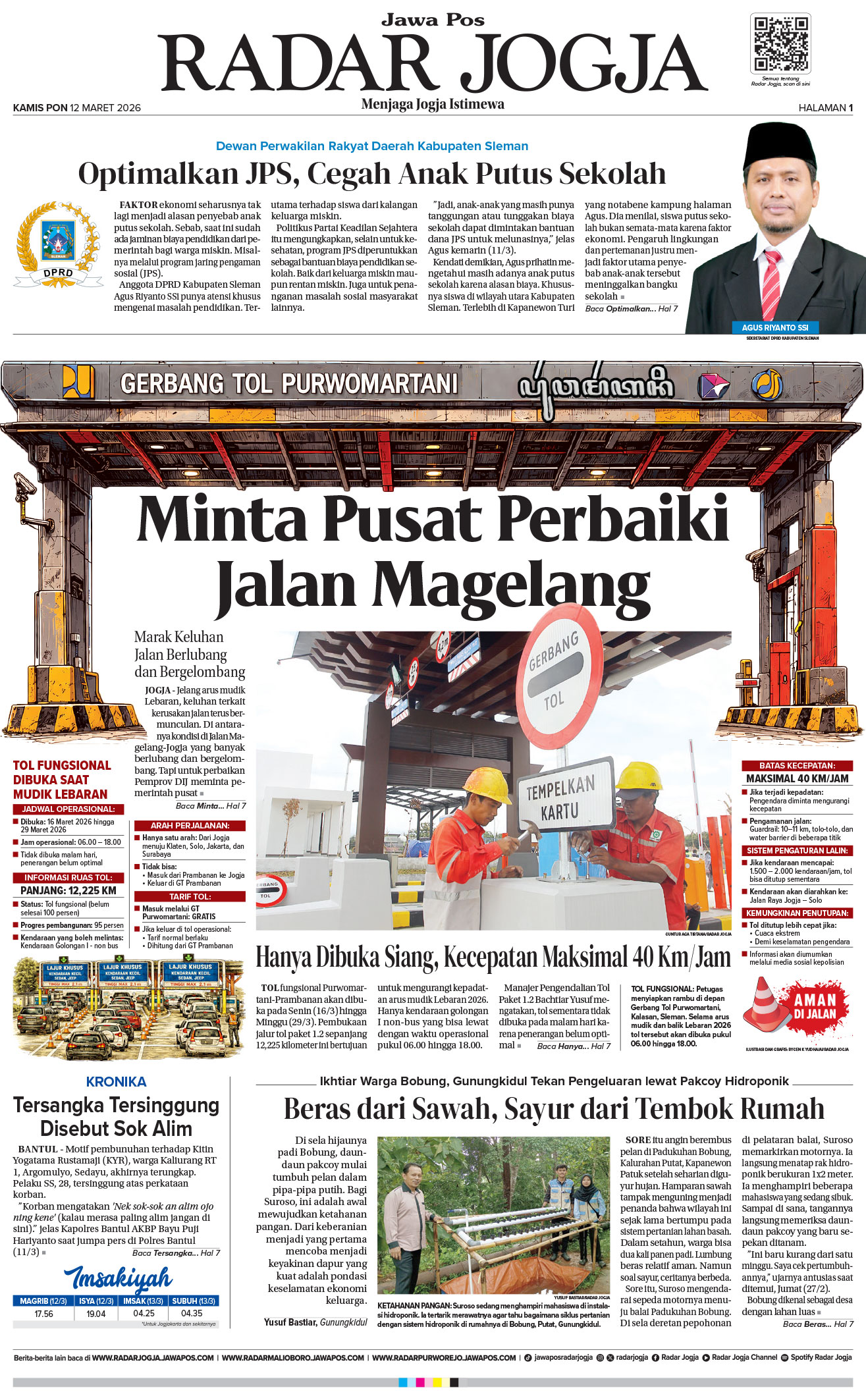 Jawa Pos - Radar Jogja, edisi Kamis 12 Maret 2026