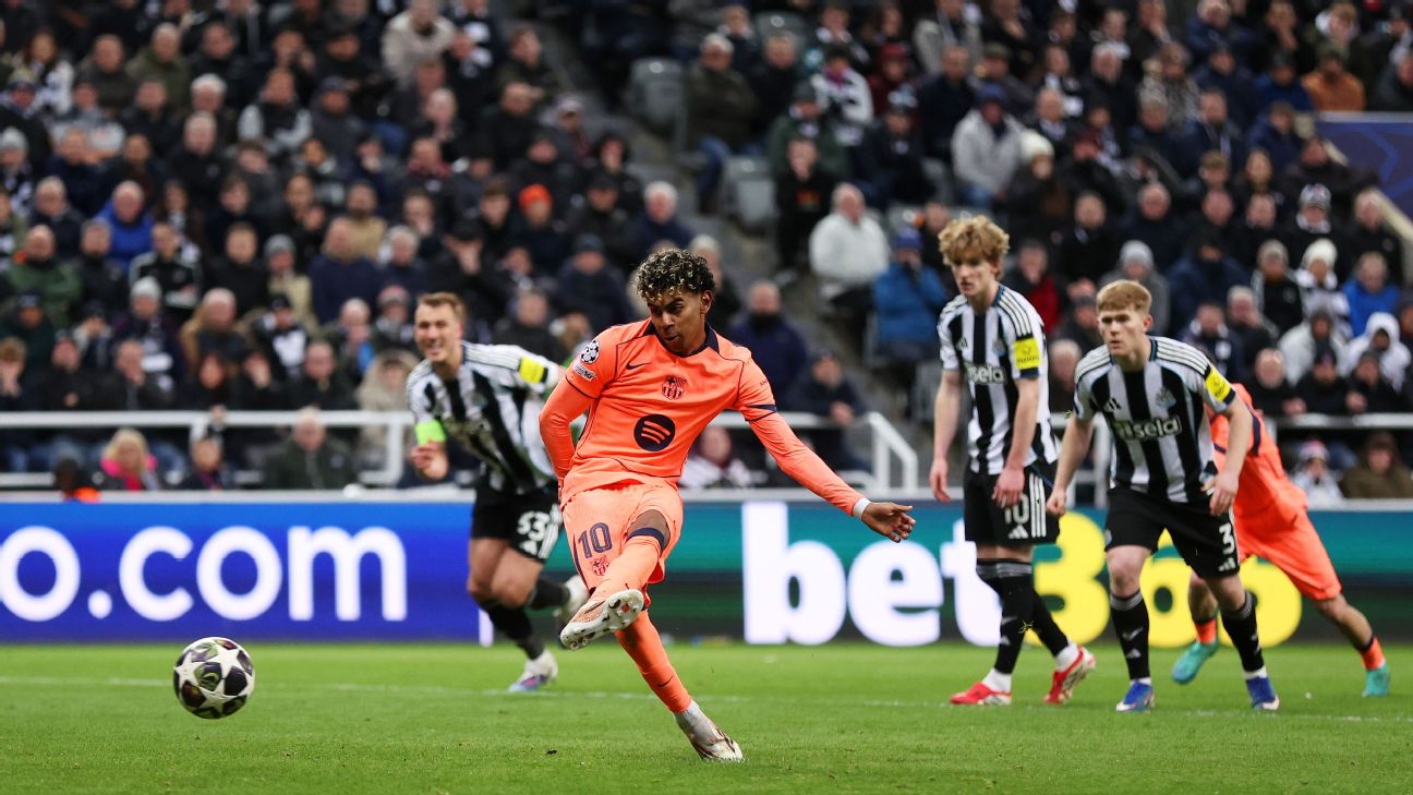 Lamine Yamal cetak gol penalti di menit akhir dalam hasil imbang 1-1 Barcelona melawan Newcastle Unitedi di leg pertama babak 16 besar Liga Champions