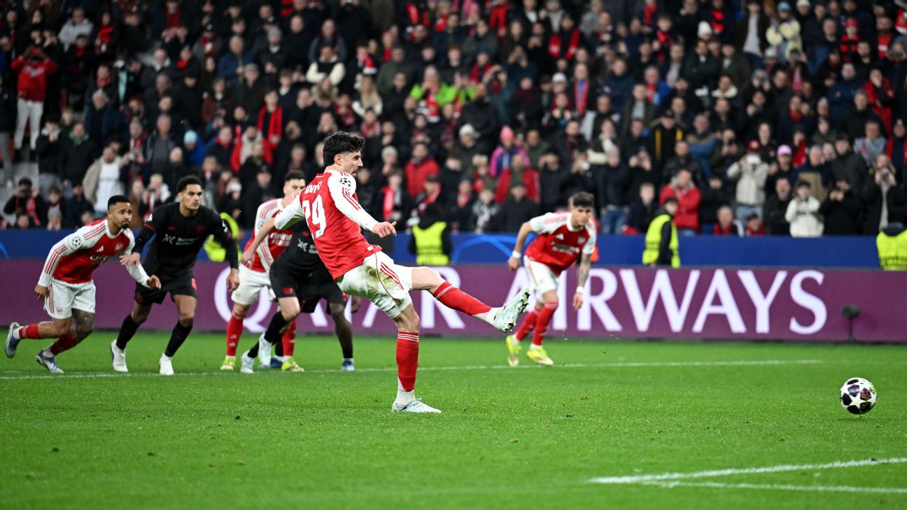 Proses eksekusi penalti Kai Havertz yang menyelamatkan Arsenal dari kekalahan di leg pertama babak 16 besar Liga Champions melawan Bayer Leverkusen
