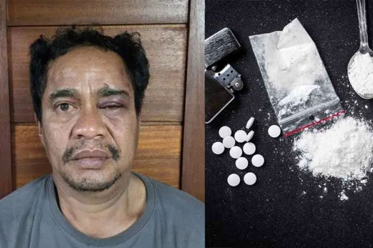 Tersangka A Hamid alias Boy. DPI Bareskrim Polri di jaringan kasus narkoba eks Kapolres Bima. dan ilustrasi narkoba.