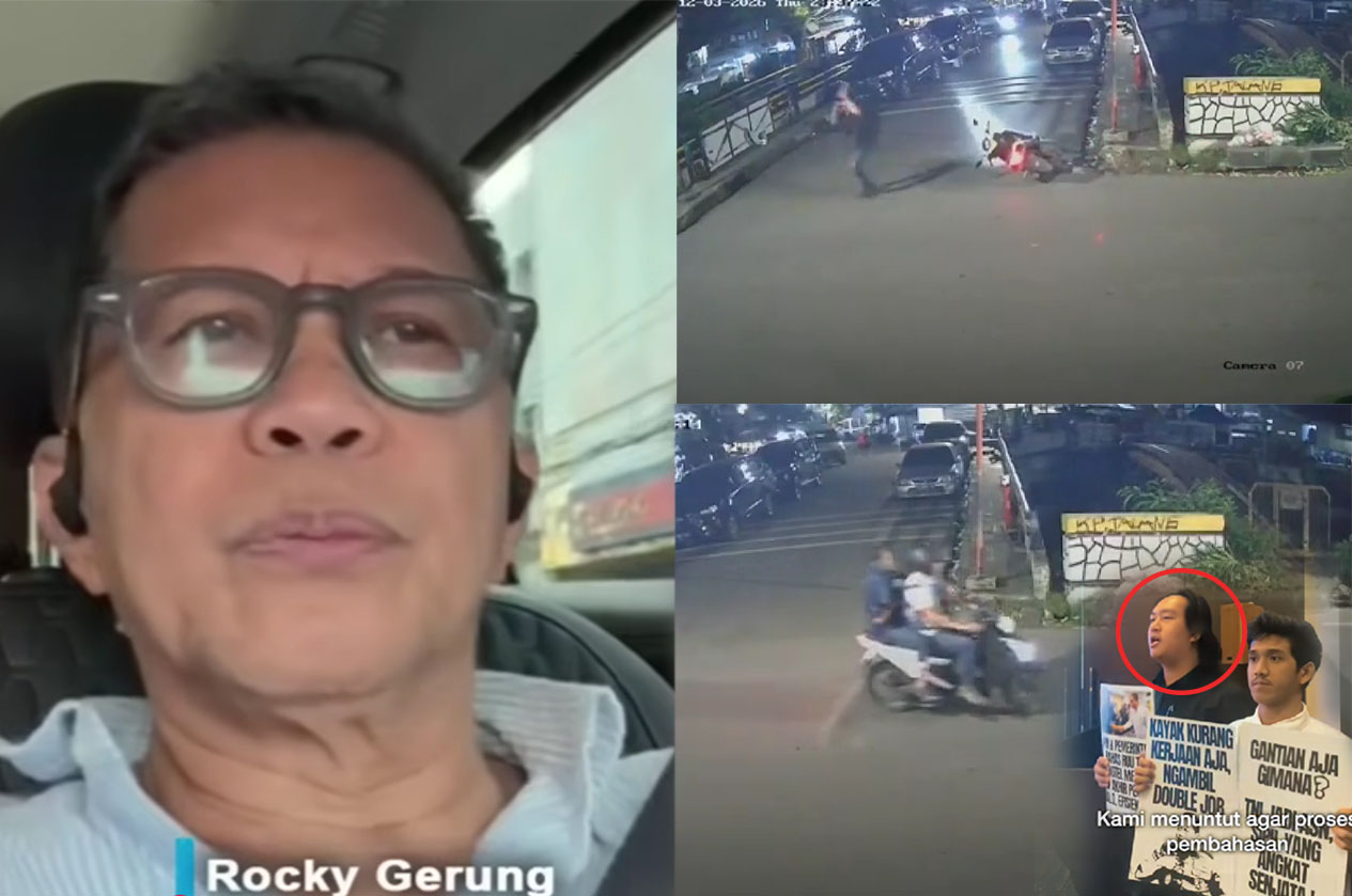 Rocky Gerung dan tangkapan kamera CCTV detik-detik menyiraman air keras kepada tubuh Aktivis KontraS Andrie Yunus.