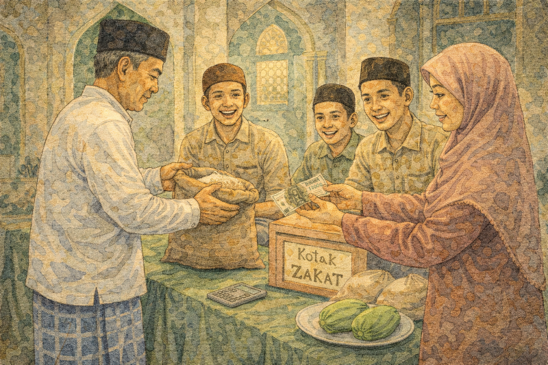 Ilustrasi membayar Zakat Fitrah bagi umat muslim.