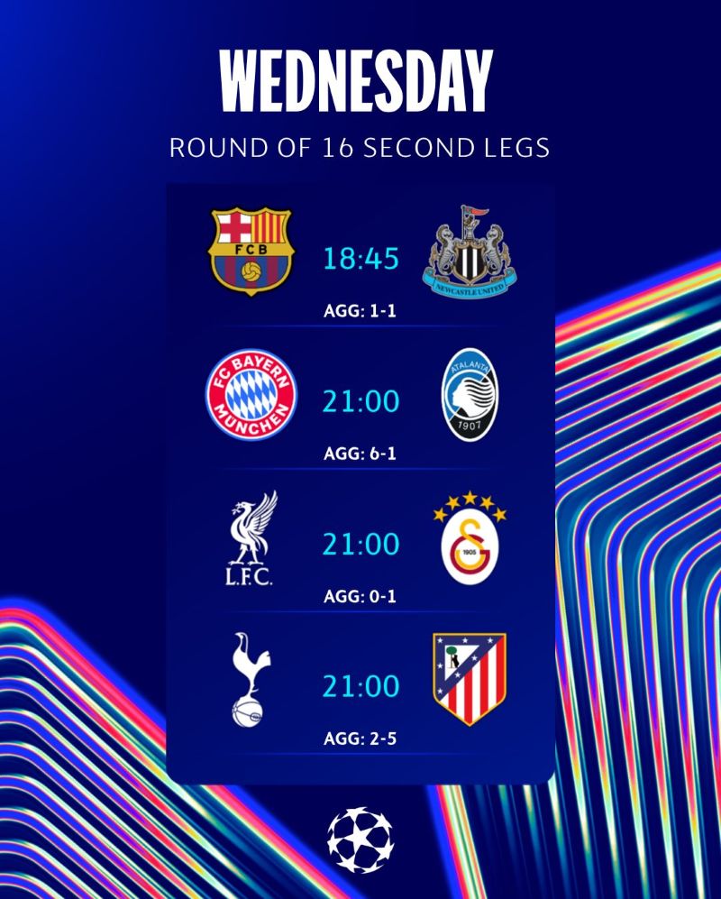 Jadwal pertandingan leg-2 UCL, Kamis (19/3/2026).