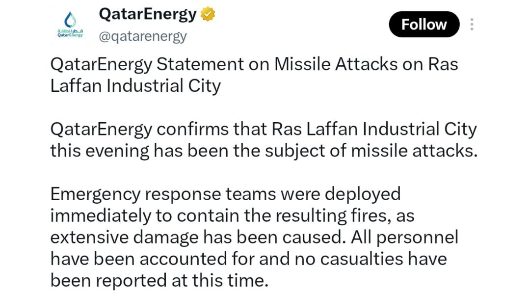 Pernyataan Qatar Energy di X. 